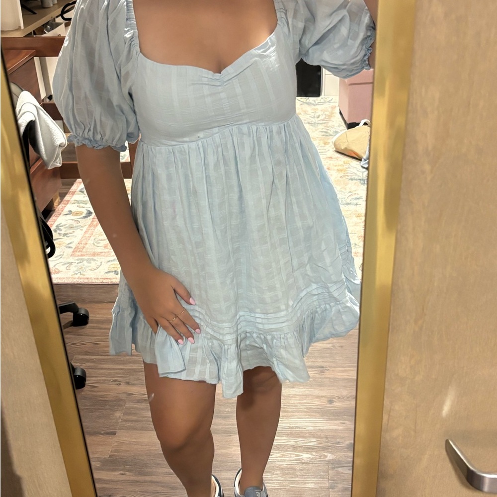 Light Blue Puff Sleeve Dress